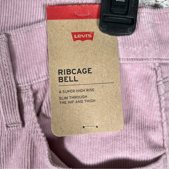 Levi's Ribcage Pink Bellbottom Flare Boot Wide Leg Corduroy Pants 29x32 NWT $80 - Picture 6 of 8